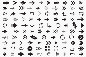 Arrows set of 100 black icons. Arrow icon. Arrow vector collection. Arrow. Cursor. Modern simple arrows. Vector illustration on Transparent Background. EPS 10.