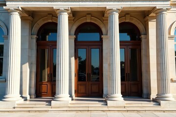 Obraz premium Elegant fluted marble columns adorn building facade , texture, gray