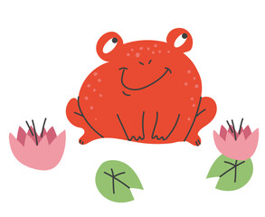 Isolated on white background set of simple flat modern style frogs. Vector flat graphic design illustration	
