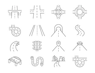 Road and Highway Line Editable Icons set. stock illustration