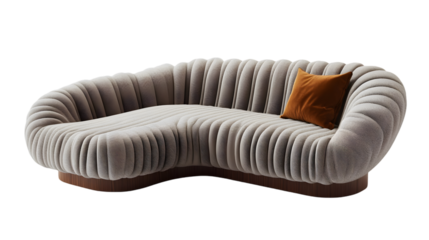 Modern Sectional Sofa  Tufted Velvet  L Shaped  Beige  Brown Pillow  Luxury Furniture