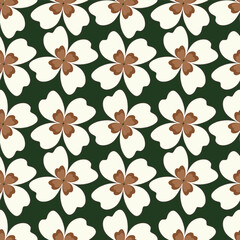 Beautiful flowers decorated semaless pattern on black background.