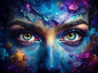 Naklejka premium Low Light Eye Collage: Mystical Gaze, Abstract Art Photography