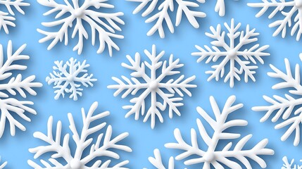 White snowflakes falling on light blue backdrop creating winter pattern for festive design