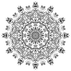 Black vintage mandala lines, abstract flowers for coloring, clothing pattern