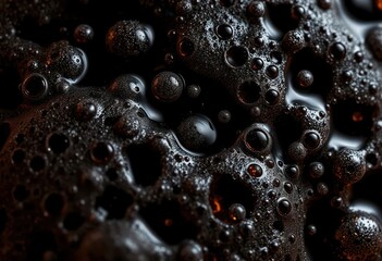 Dark, rich beer bubbles close-up, showcasing texture and carbonation, liquid, carbonation