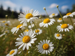 A field of beautiful daisies blooming under the sunlight.