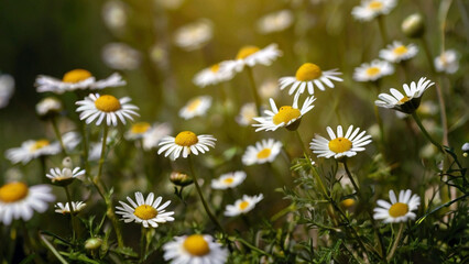 Fototapeta premium A field of beautiful daisies blooming under the sunlight.