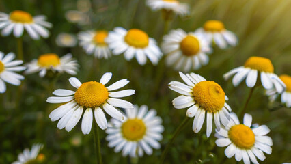 A field of beautiful daisies blooming under the sunlight.