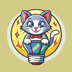 Fototapeta premium Cartoon Cat Mascot: An Adorable and Illuminated Companion