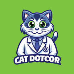 Amusing Cartoon Cat Doctor Mascot Character with Vector Logo Design