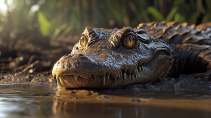Naklejka premium Spectacular Close-up of a Young Caiman in its Natural Habitat