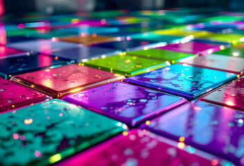 vibrant mosaic tiles cover the walls and floors in bold patterns rich colors and glossy textures reflect light creating a playful stylish space full of culture warmth and creative expression