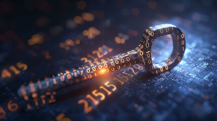 A conceptual image of a physical key with digital binary code etched into it, representing the idea of a private key in blockchain technology
