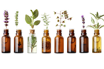 Pure organic essential oils isolated on transparent background