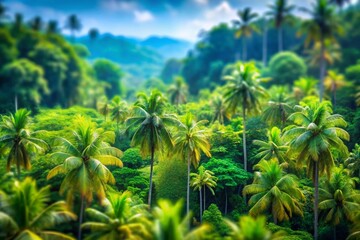 Obraz premium Lush Tropical Jungle Panorama: Tilt-Shift Miniature Forest