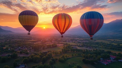 Fototapeta premium Sunrise Hot Air Balloon Ride Over Scenic Valley