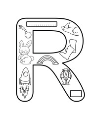 Radiant Letter R Coloring Page – Rainbow, Robot & Rocket Designs for School Displays