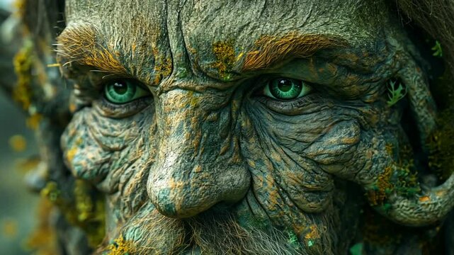 Antikes Gesicht eines uralten Baumgeists in der Natur