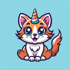 Obraz premium Enchanting Vector Cartoon Mascot Logo of a Mythical Cat Unicorn Character