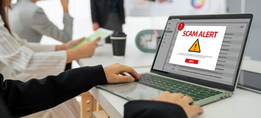 Cyber security software show alert of cyber attack for protection snugly. Danger from virus,...