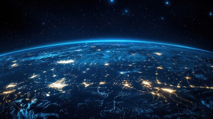 Obraz premium Exploring earth from space a stunning view of the blue planet at night satellite image cosmic perspective