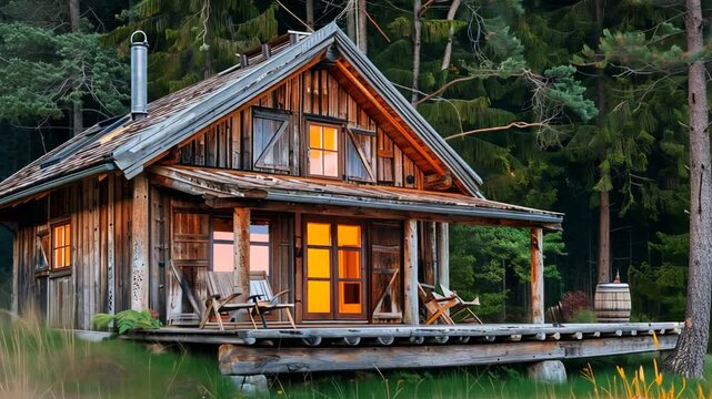 Holzhaus in einer gr&uuml;nen Umgebung mit Naturblick