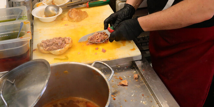 Typical dish of Florence called LAMPREDOTTO made with stomach of cattle and abomasum