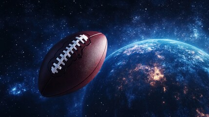 American Football Floating in Space with Stunning Cosmic Background