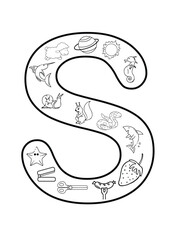 Striking Letter S Coloring Page – Sun, Star & Snake Designs for Educational Crafts
