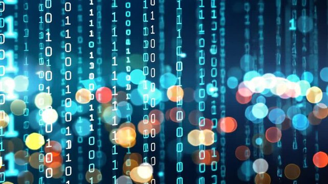 Blau leuchtende Bin&auml;rzahlen als digitales Konzept