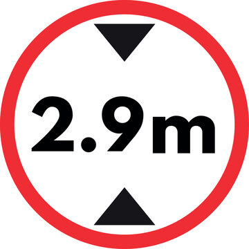 Maximum height limit 2.9 meter sign isolated on white background . Height restriction traffic signs . Vector illustration