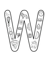 Whimsical Letter W Coloring Sheet – Whale, Watermelon & Weather Designs for Classrooms & Crafts