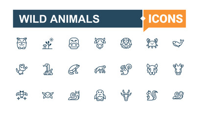 Wild Animals line icon. Contain linear sign zoo, wild, wildlife and more. Wildlife Animals icon set. Line icons with editable stroke. Vector line and solid icons.