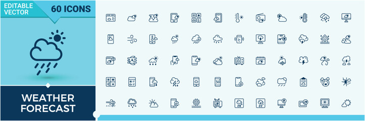 Weather Forecast related icon. It contains symbols to storm, snow, thunder, season, windy and more. Vector outline and solid icons collection. Cloud icon. Pixel perfect. Editable vector.
