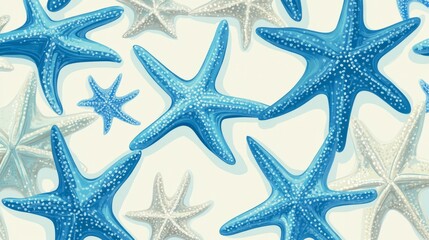 Starfish creating a seamless pattern on an off-white background