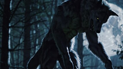 Muscular werewolf standing in shadowy forest, unleashing haunting howl beneath luminous full moon, embodying primal supernatural essence - Powered by Adobe