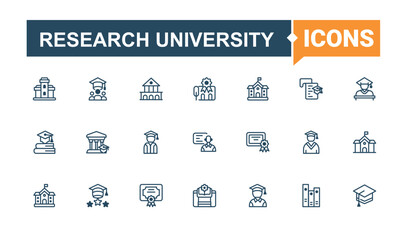Research University icon. Included academic, learn, knowledge, diploma, learning, education and more. University line icon. Minimalist editable vector stroke.