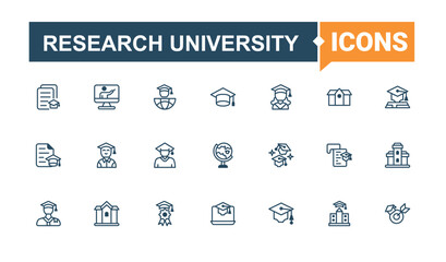 Research University icon. Included academic, learn, knowledge, diploma, learning, education and more. University line icon. Minimalist editable vector stroke.