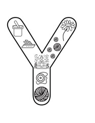 Uppercase Letter Y Coloring Page – Yak & Yoga-Themed Design for Kids’ Crafts & Learning

