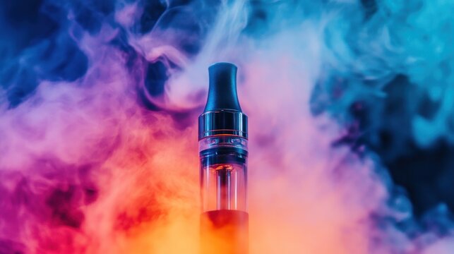 Modern electronic cigarette vaporizer device with multicolored cloud smoke