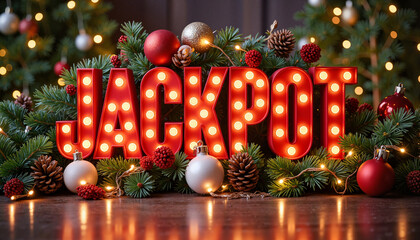 Jackpot sign glowing against colorful bokeh background
