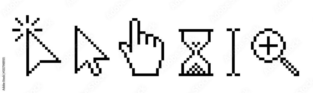 Poster Pixel cursor icon set, mouse click cursor