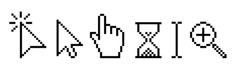Pixel cursor icon set, mouse click cursor