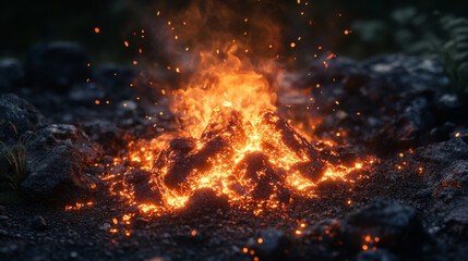 Fire sparks with smoke border, flying up particles and embers. Vector realistic heat and glow effect of flame in burning bonfire, from blacksmith works or hell isolated on transparent background