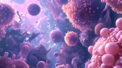 Naklejka premium Cells under a microscope. Biotech Fungi. Illustration