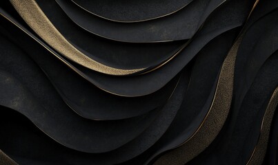 Abstract dark textured waves with gold accents