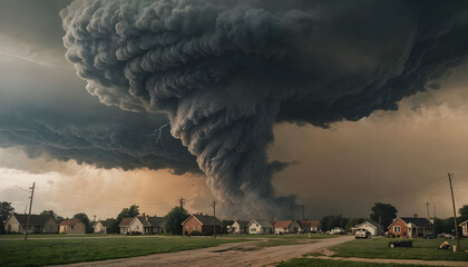 Dark Terrible Tornado in an American Town