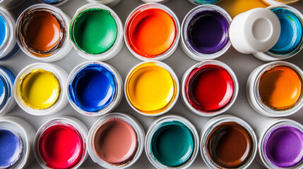 Set of paints tubes with blots top view, colorful palette with oil or acrylic dye in metal aluminium bottles with white screw caps isolated on transparent background, Realistic 3d vector illustration