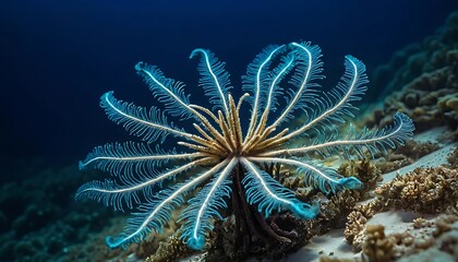 Obraz premium Feather Star Underwater with Glowing Arms on the Coral Reef